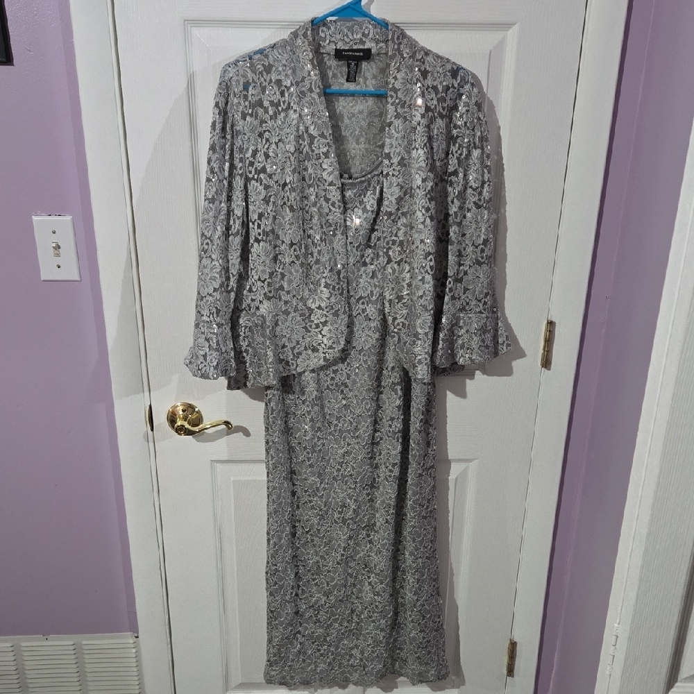 R&M Richards Silver Lace Dress with Sequins